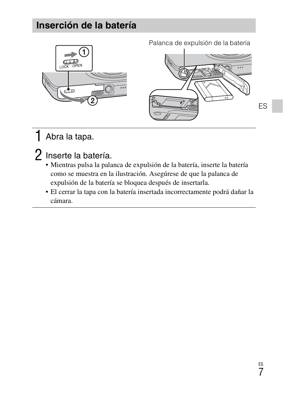 Inserción de la batería | Sony DSC-WX50 User Manual | Page 37 / 64
