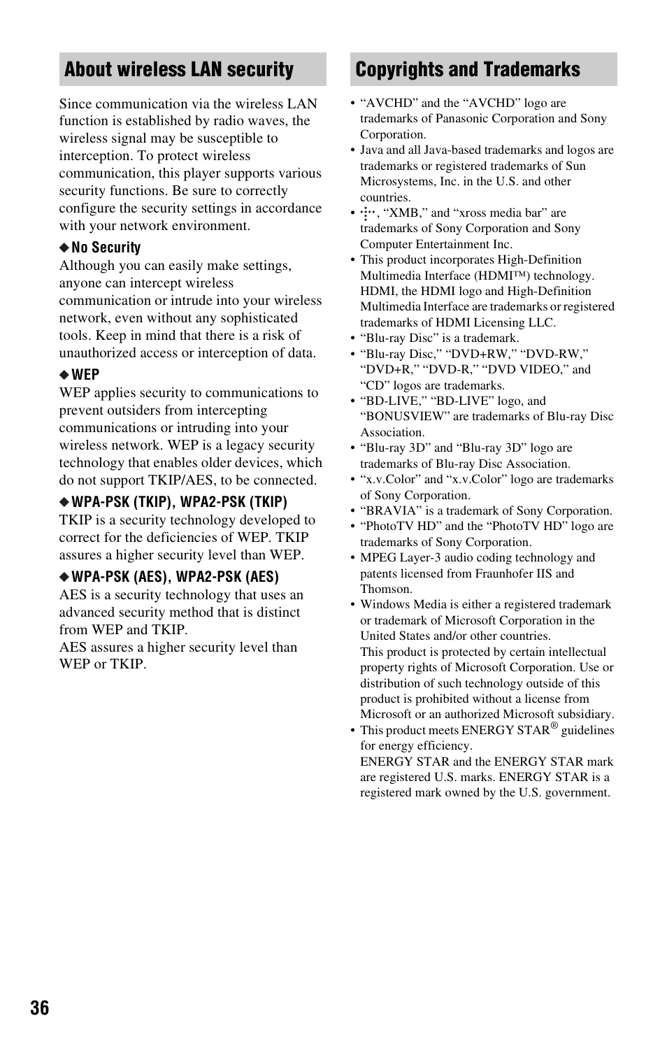 Sony BDP-S1700ES User Manual | Page 36 / 39