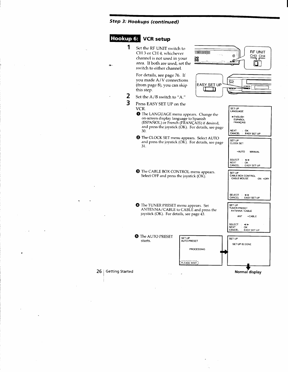 Hookup 6, Vcr setup, Hookup 6: vcr setup | Sony SLV-788HF User Manual | Page 26 / 88