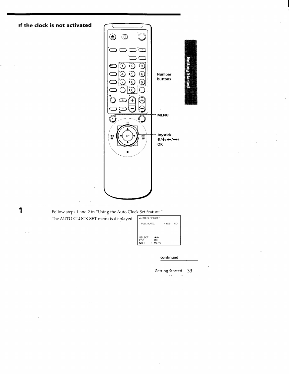 If the clock is not activated, Continued | Sony SLV-788HF User Manual | Page 33 / 88