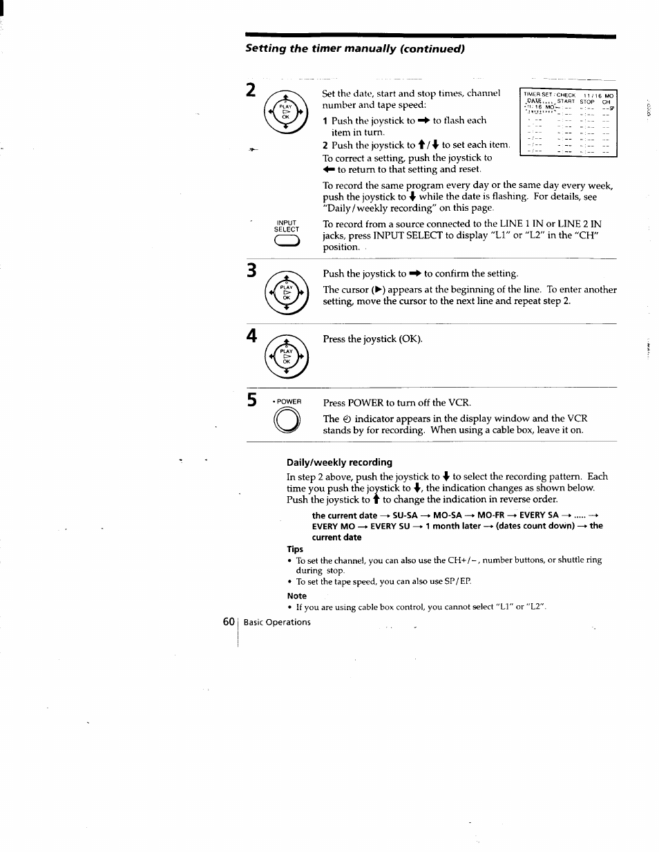 Daily/weekly recording, Note | Sony SLV-788HF User Manual | Page 60 / 88