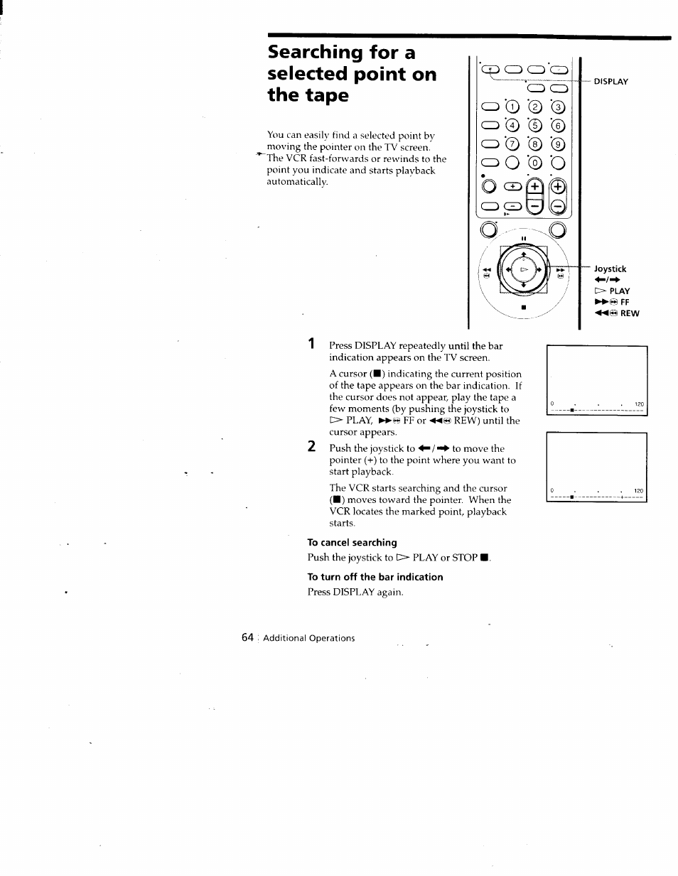 Searching for a selected point on the tape, To cancel searching, To turn off the bar indication | Sony SLV-788HF User Manual | Page 64 / 88
