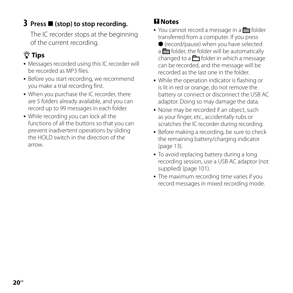 Sony ICD-UX71F User Manual | Page 20 / 112