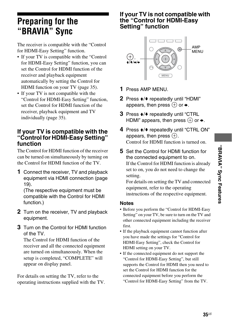 Preparing for the “bravia” sync | Sony HT-SS380 User Manual | Page 35 / 108