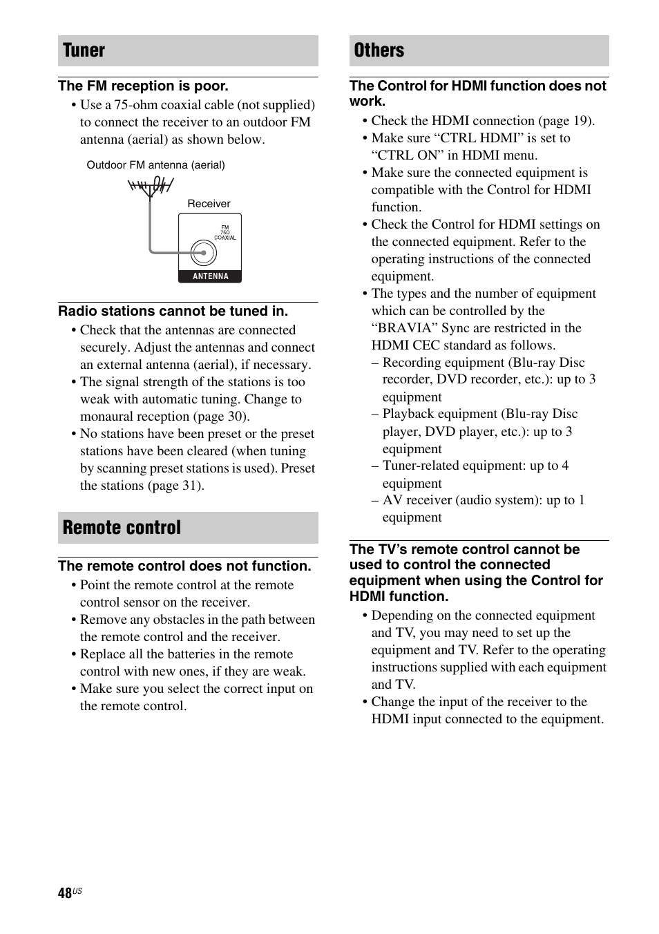 Tuner remote control, Others | Sony HT-SS380 User Manual | Page 48 / 108