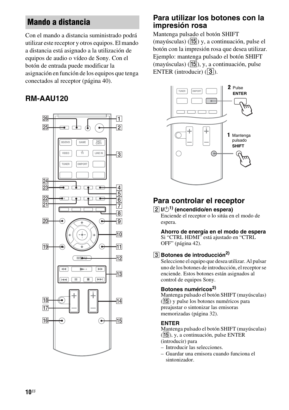 Mando a distancia, Para controlar el receptor | Sony HT-SS380 User Manual | Page 60 / 108