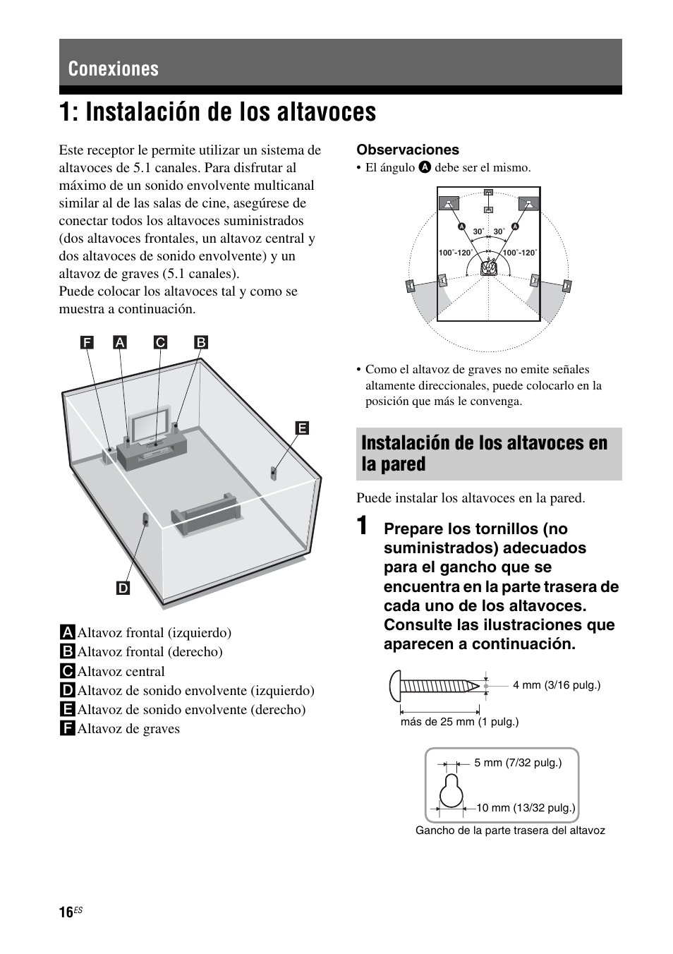 Conexiones, Instalación de los altavoces | Sony HT-SS380 User Manual | Page 66 / 108