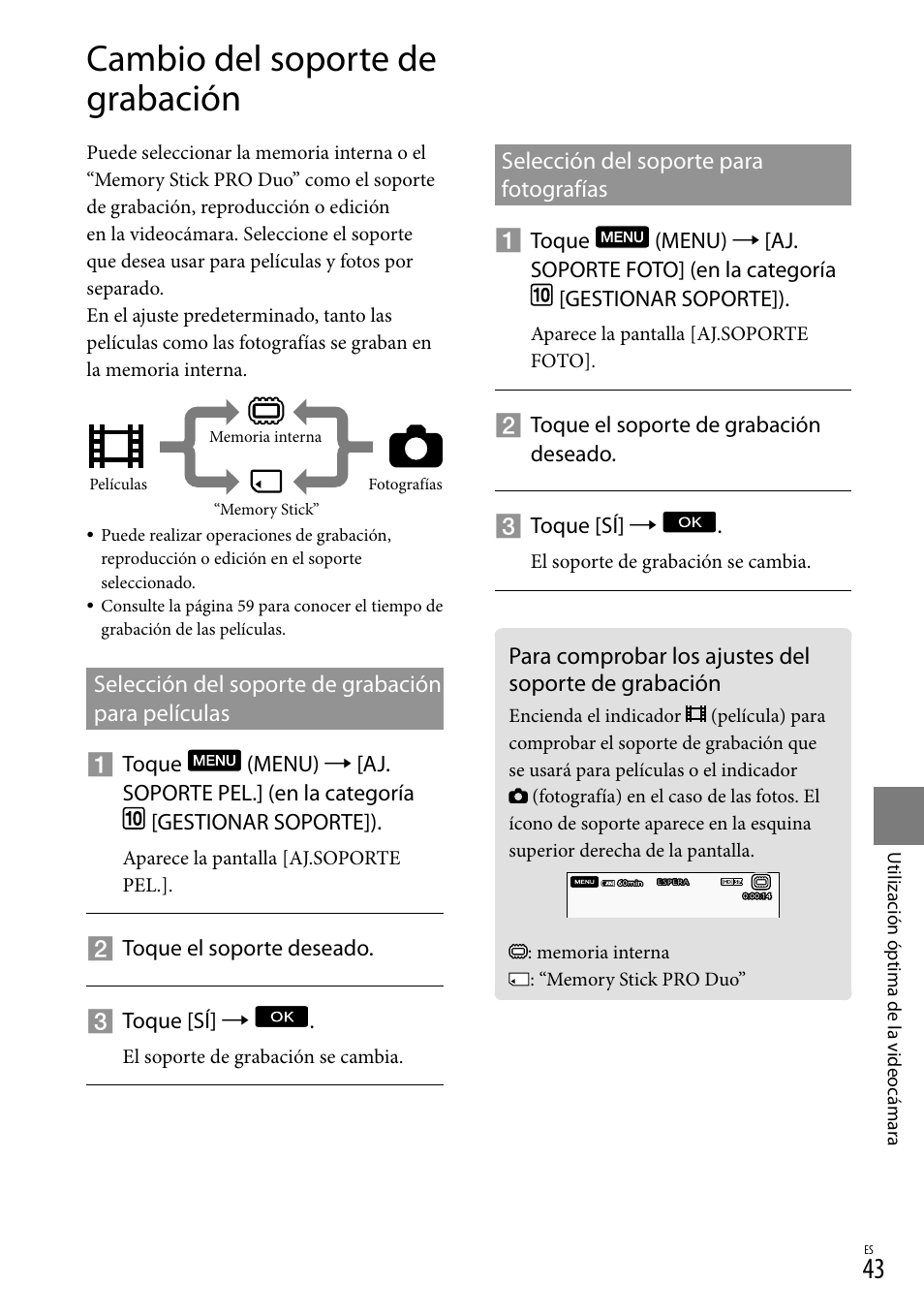 Cambio del soporte de grabación | Sony HDR-TG5V User Manual | Page 109 / 135