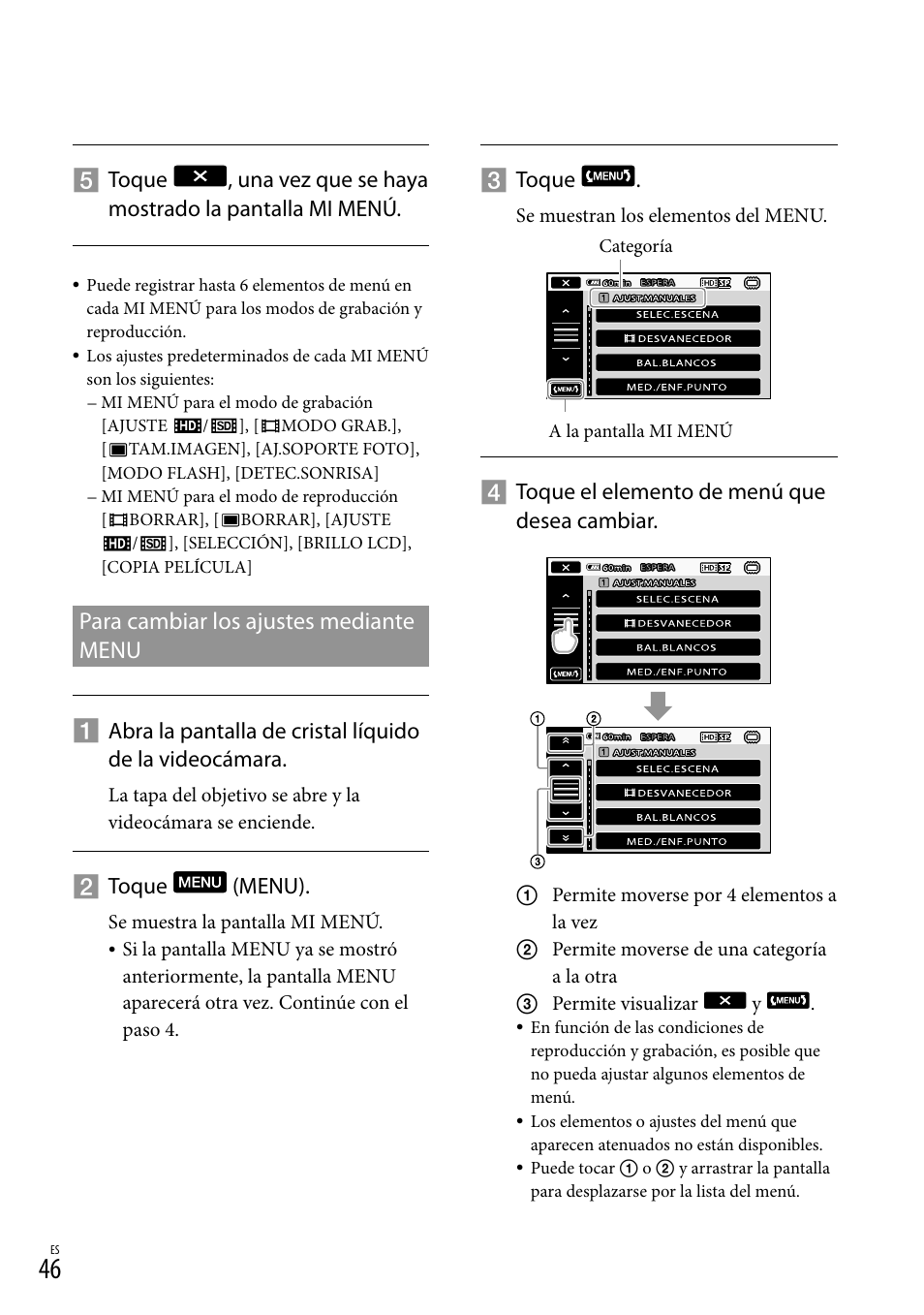 Para cambiar los ajustes mediante menu | Sony HDR-TG5V User Manual | Page 112 / 135