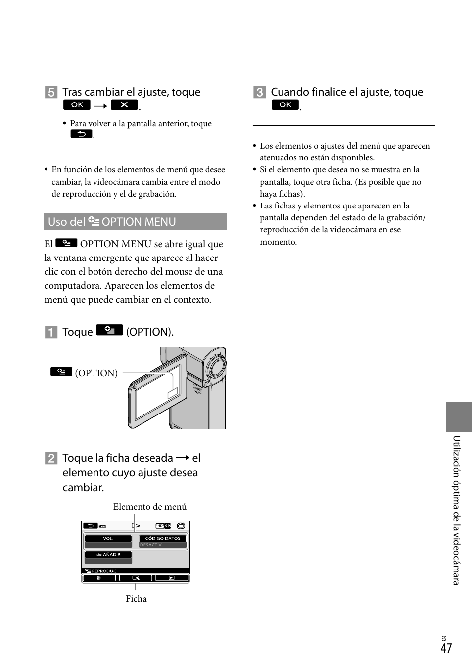 Uso del option menu | Sony HDR-TG5V User Manual | Page 113 / 135