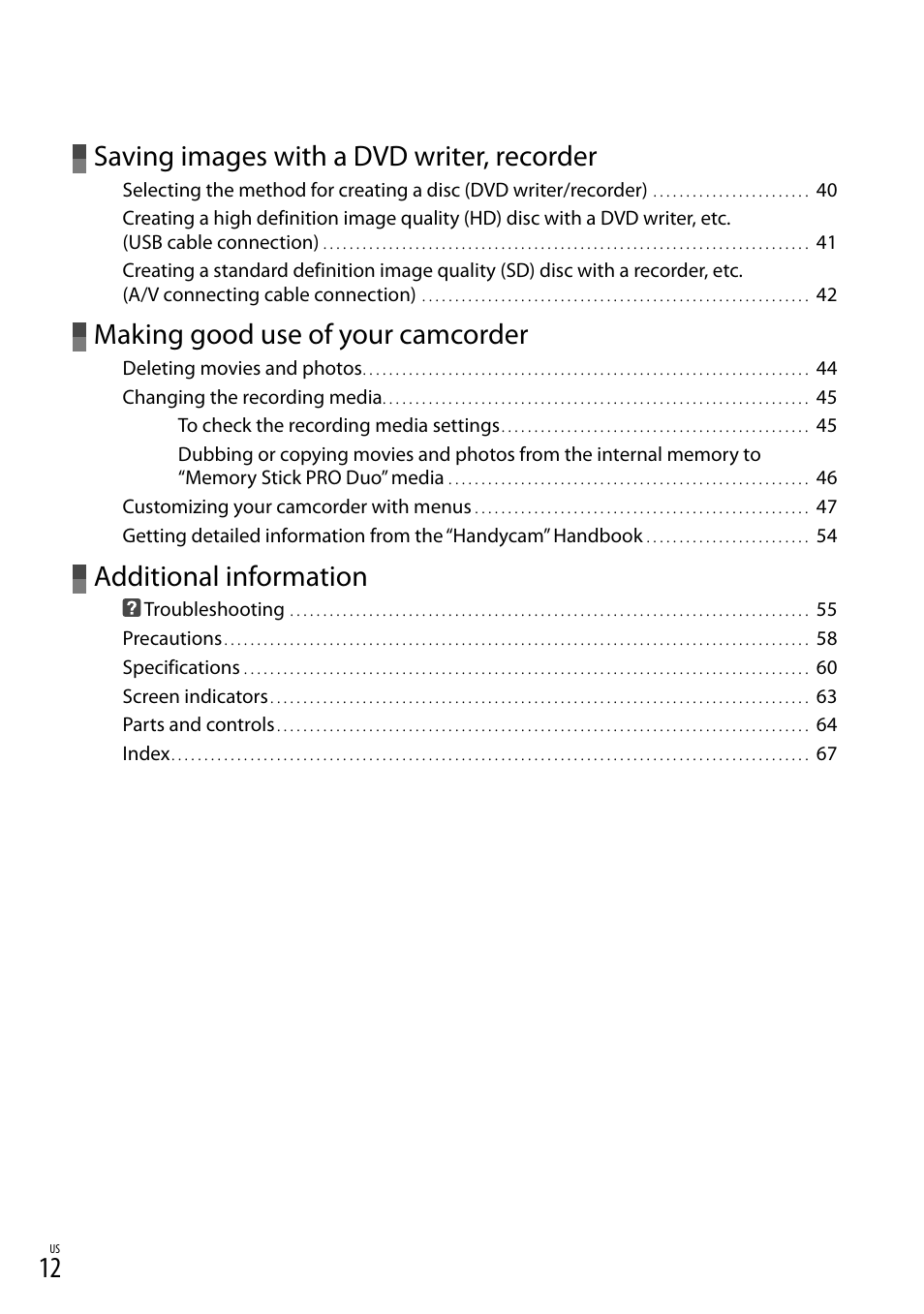 Saving images with a dvd writer, recorder, Making good use of your camcorder, Additional information | Sony HDR-TG5V User Manual | Page 12 / 135