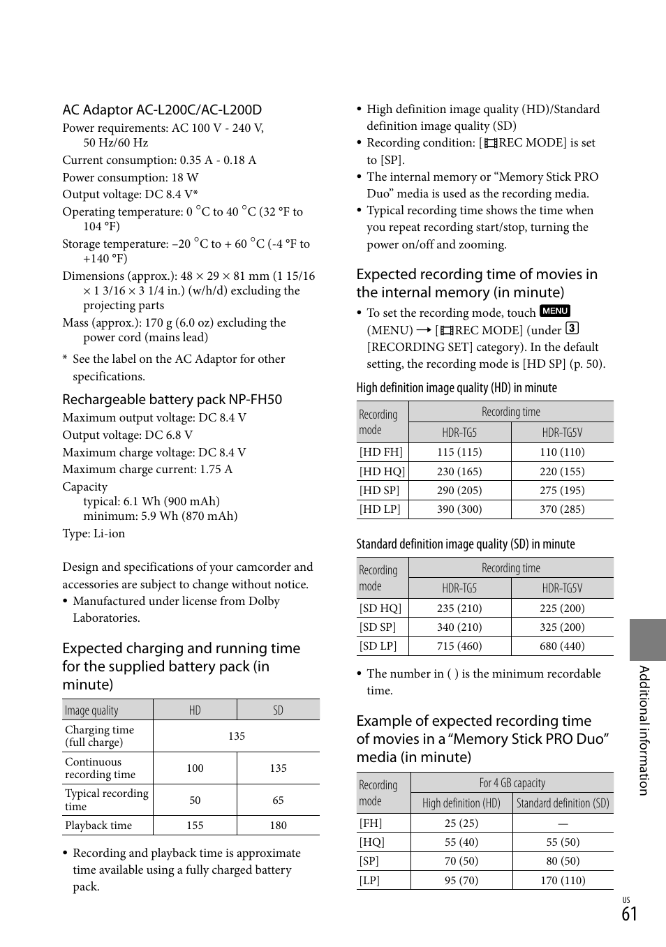 E 61 o | Sony HDR-TG5V User Manual | Page 61 / 135