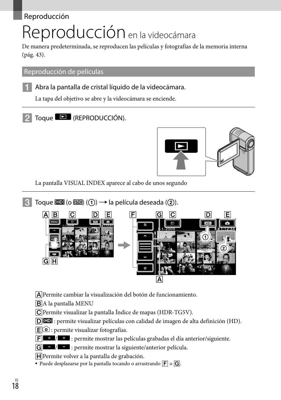 Reproducción, Reproducción en la videocámara, En.la.videocámara | Sony HDR-TG5V User Manual | Page 84 / 135