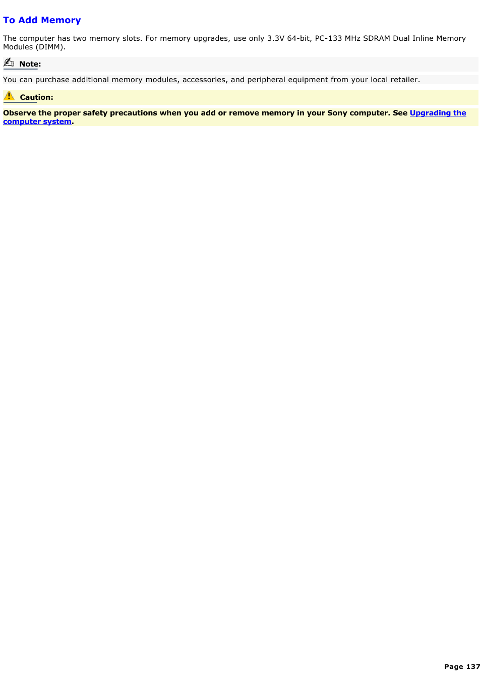 To add memory | Sony PCV-LX920 User Manual | Page 137 / 140