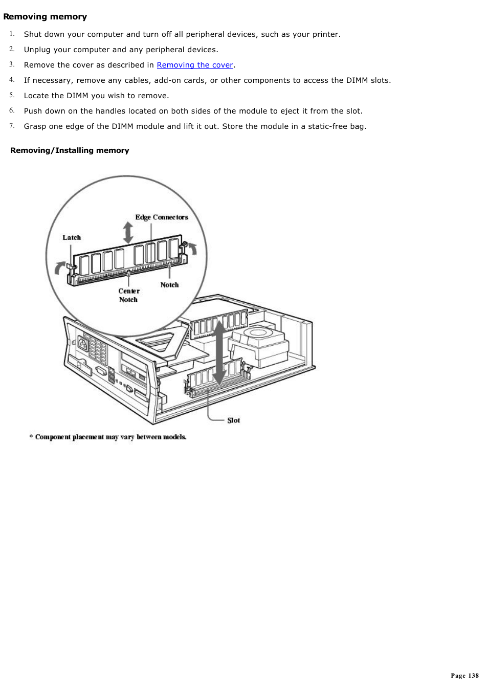 Removing memory | Sony PCV-LX920 User Manual | Page 138 / 140