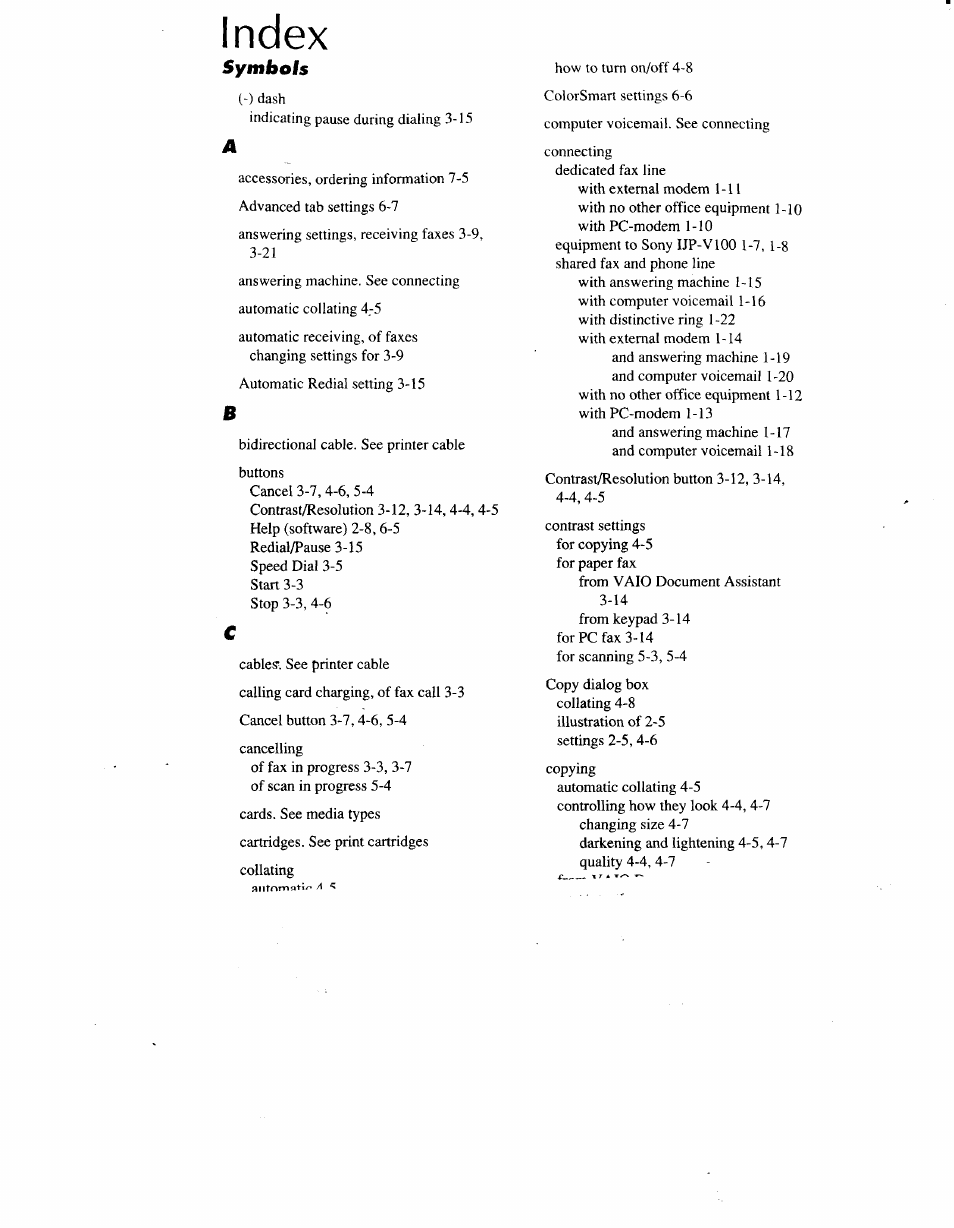 Index, Symbols | Sony IJP-V100 User Manual | Page 100 / 106