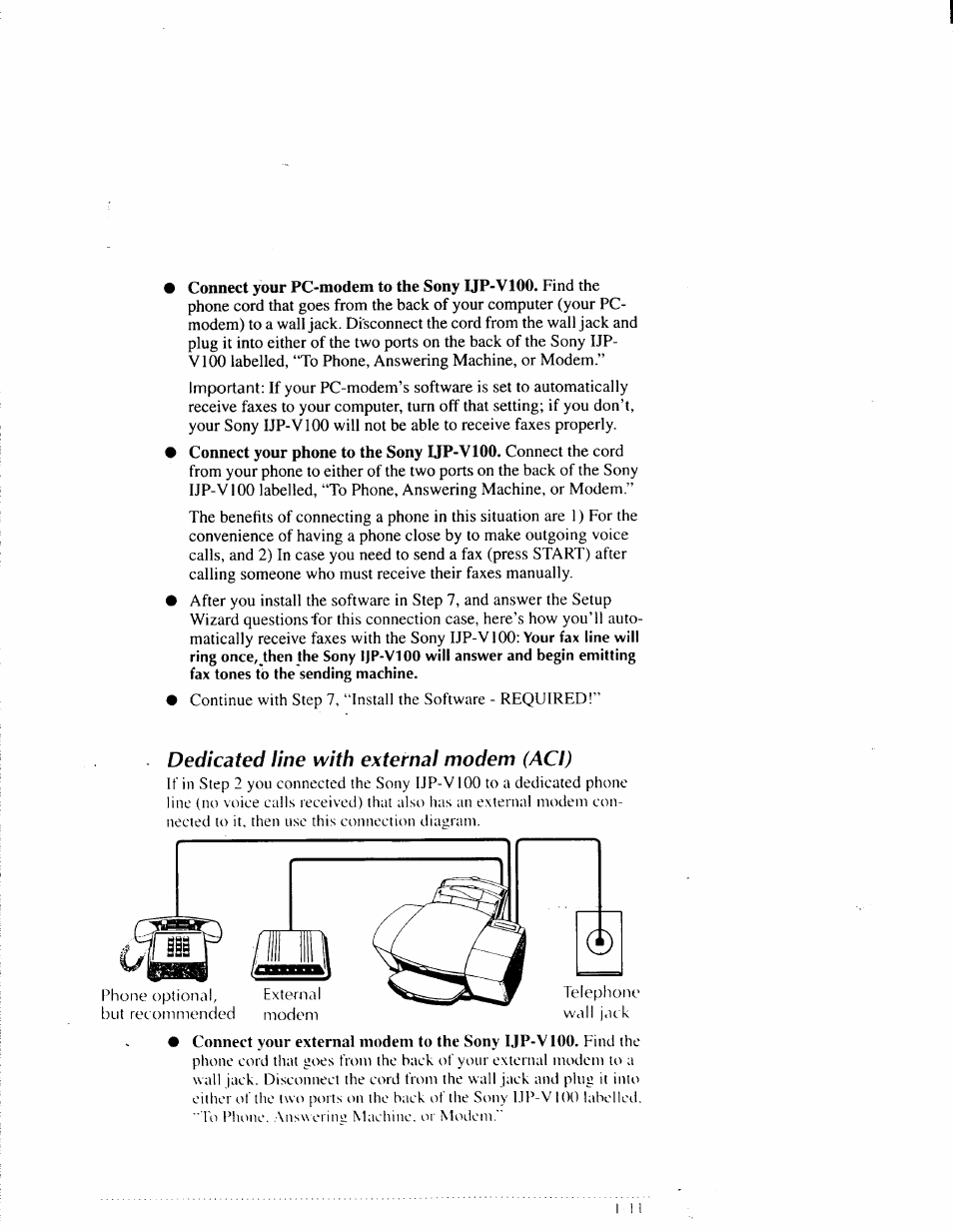 Dedicated line with external modem (aci) | Sony IJP-V100 User Manual | Page 17 / 106