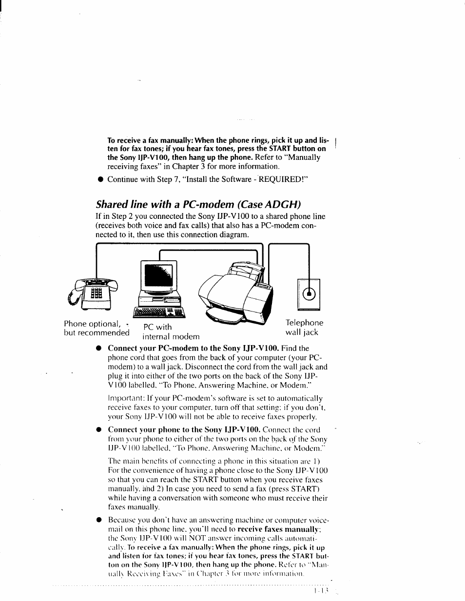 Shared line with a pc-modem (case adgh) | Sony IJP-V100 User Manual | Page 19 / 106