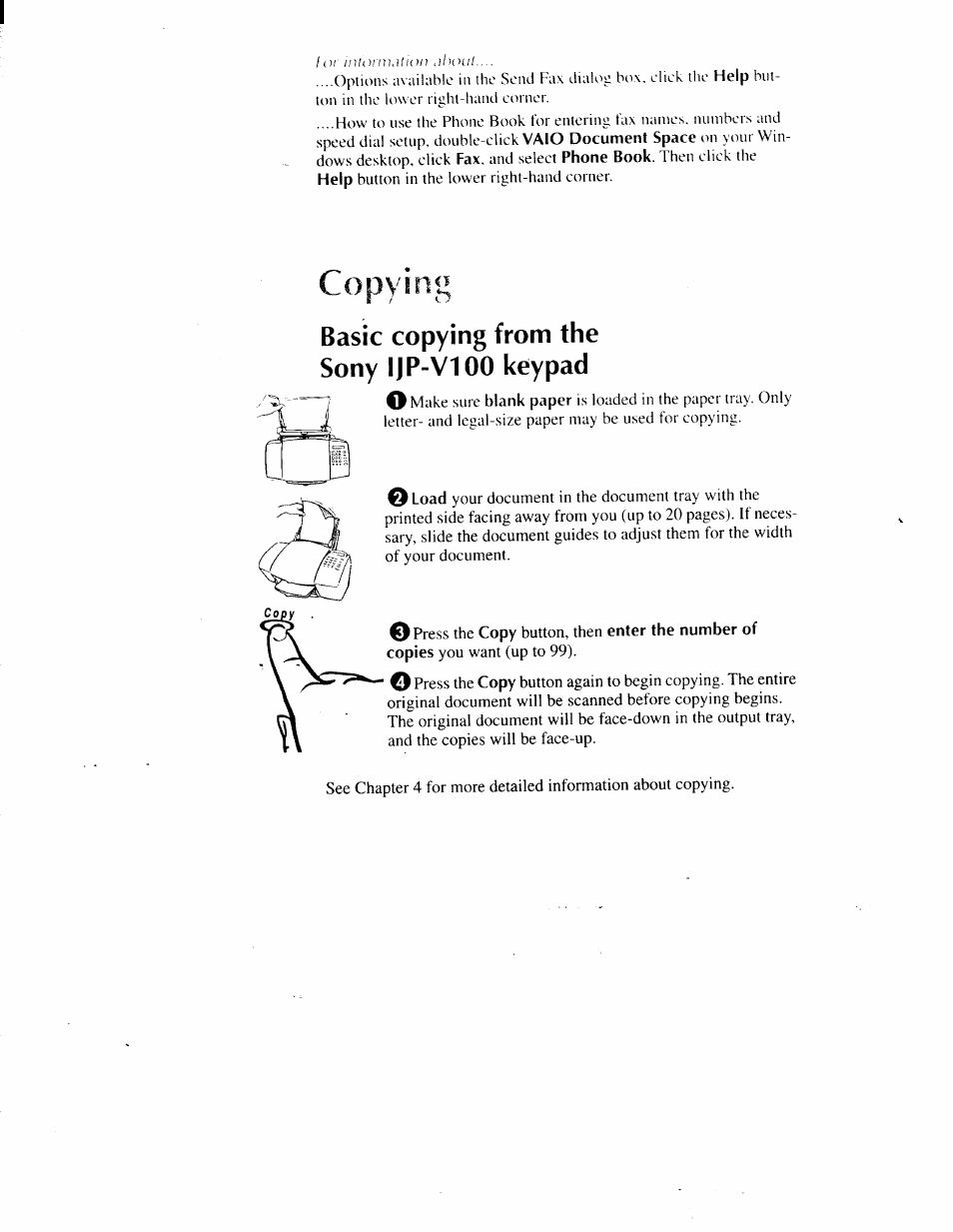 Basic copying from the sony ijp-v100 keypad, Basic copying from the sony ijp-vloo keypad -4, Copying | Sony IJP-V100 User Manual | Page 36 / 106