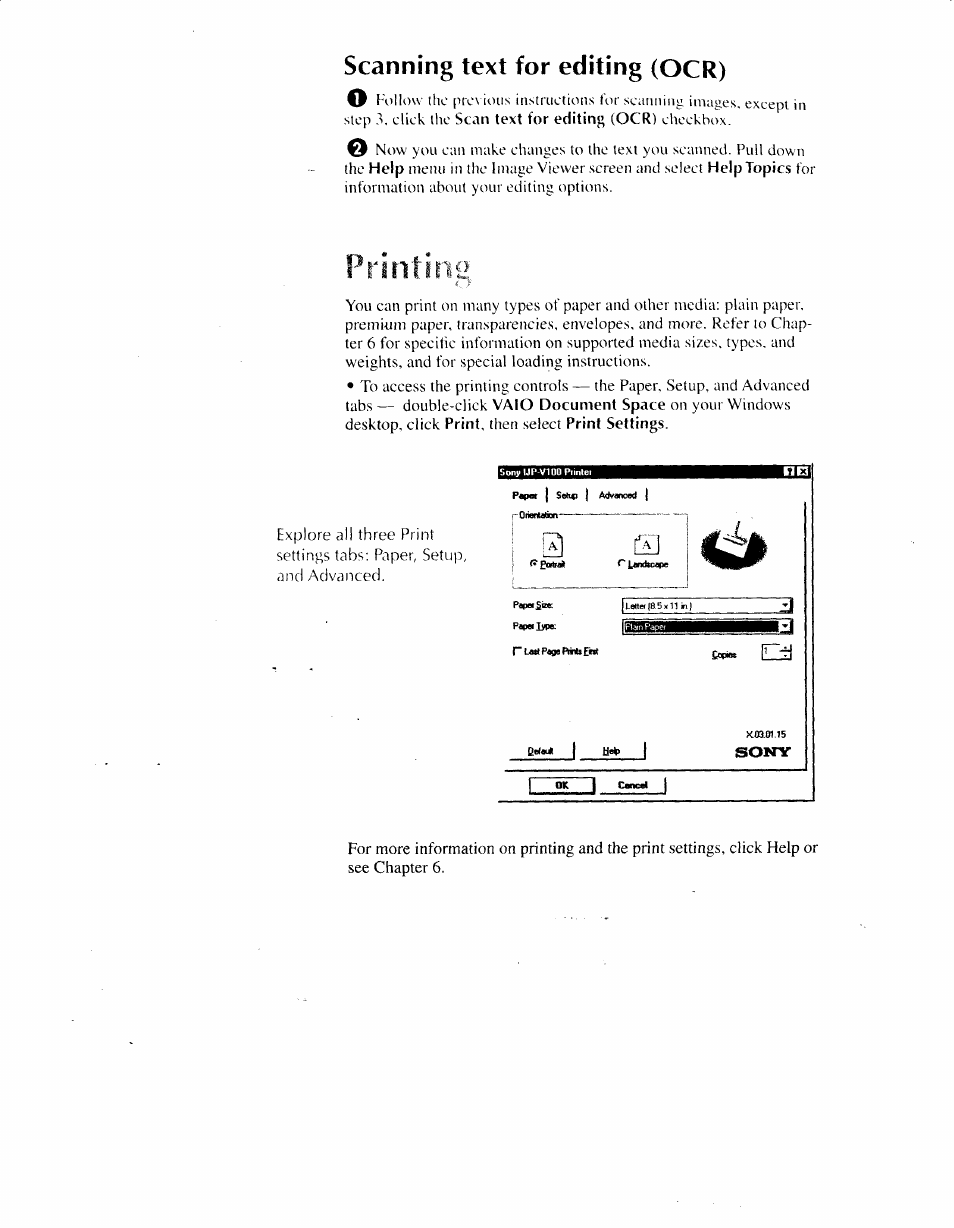 Scanning text for editing (ocr) | Sony IJP-V100 User Manual | Page 39 / 106