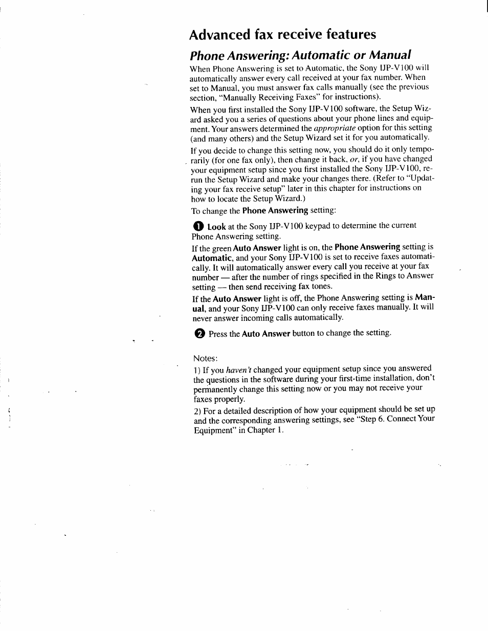 Advanced fax receive features, Phone answering: automatic or manual, Advanced fax receive features -21 | Sony IJP-V100 User Manual | Page 62 / 106