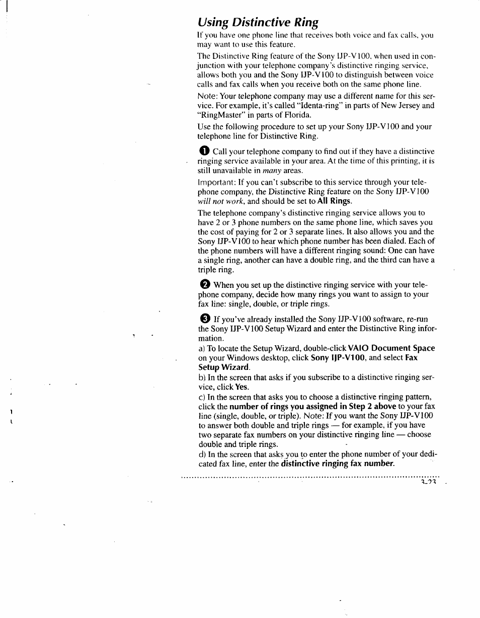 Using distinctive ring | Sony IJP-V100 User Manual | Page 64 / 106