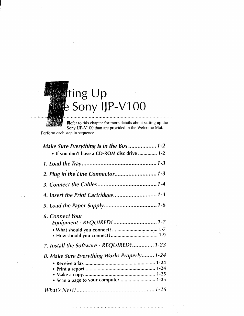 Ting up sony ijp-v100 | Sony IJP-V100 User Manual | Page 7 / 106