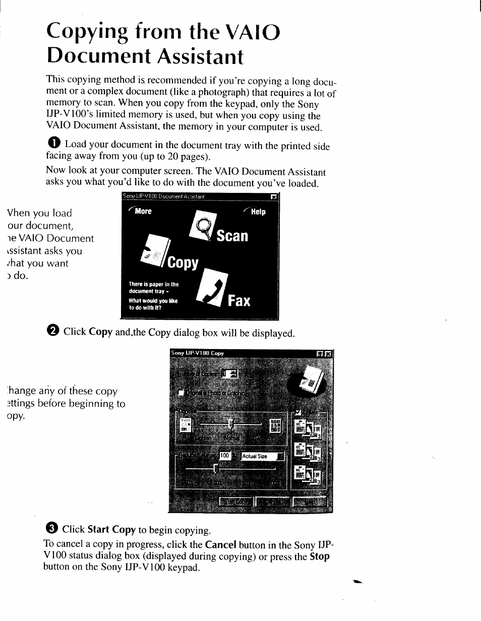 Copying from the vaio document assistant, Scan, Sending from the vaio document assistant -6 | Ft^fax | Sony IJP-V100 User Manual | Page 74 / 106
