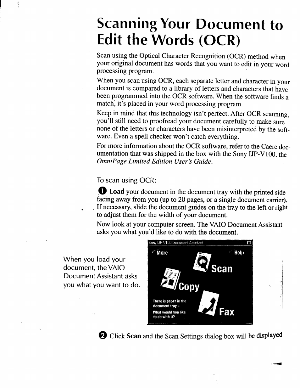 Scanning your document to edit the words (ocr), Scan, Copy | Scanning your document to edit the words (ocr) -7 | Sony IJP-V100 User Manual | Page 83 / 106