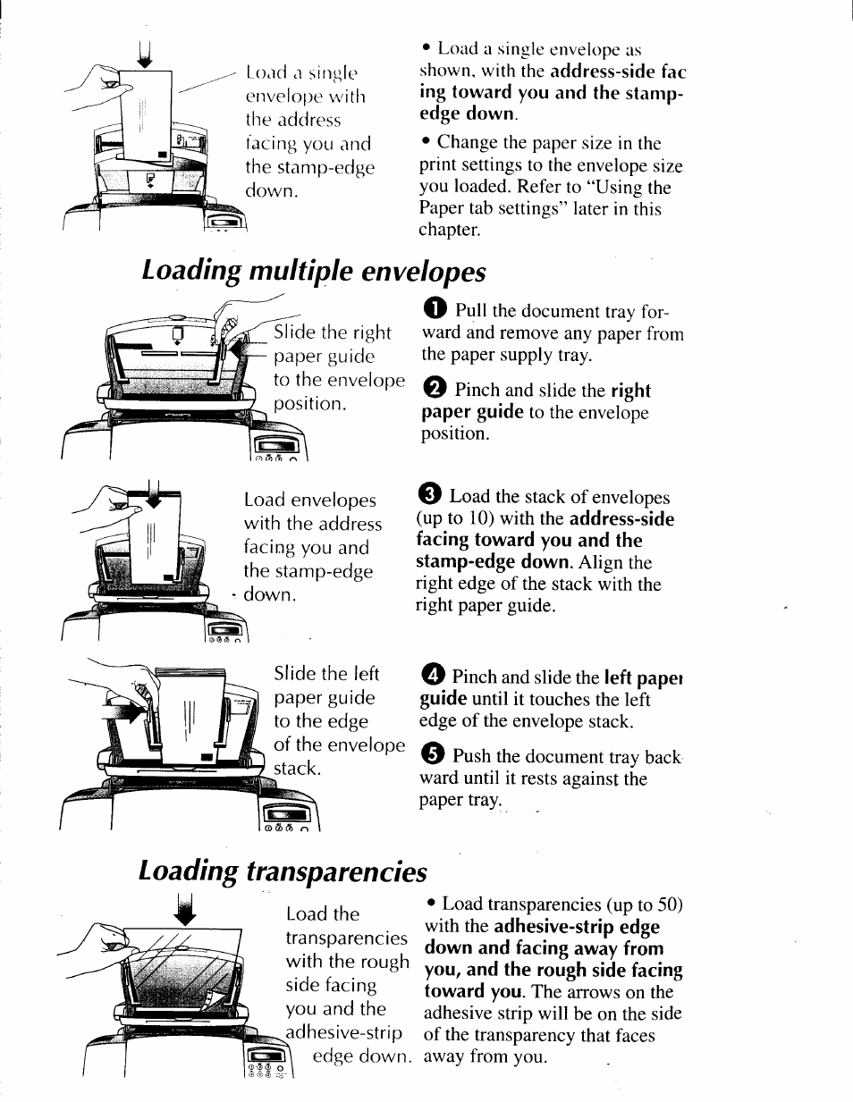 Loading multiple envelopes, Loading transparencies | Sony IJP-V100 User Manual | Page 88 / 106
