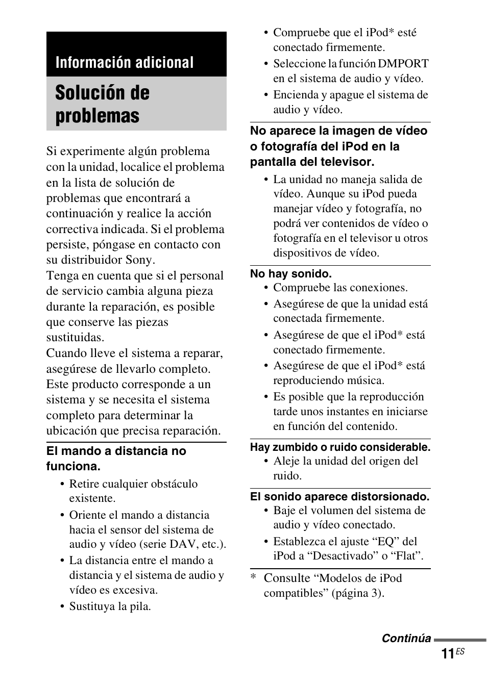 Información adicional, Solución de problemas | Sony DAV-HDX279W User Manual | Page 35 / 40