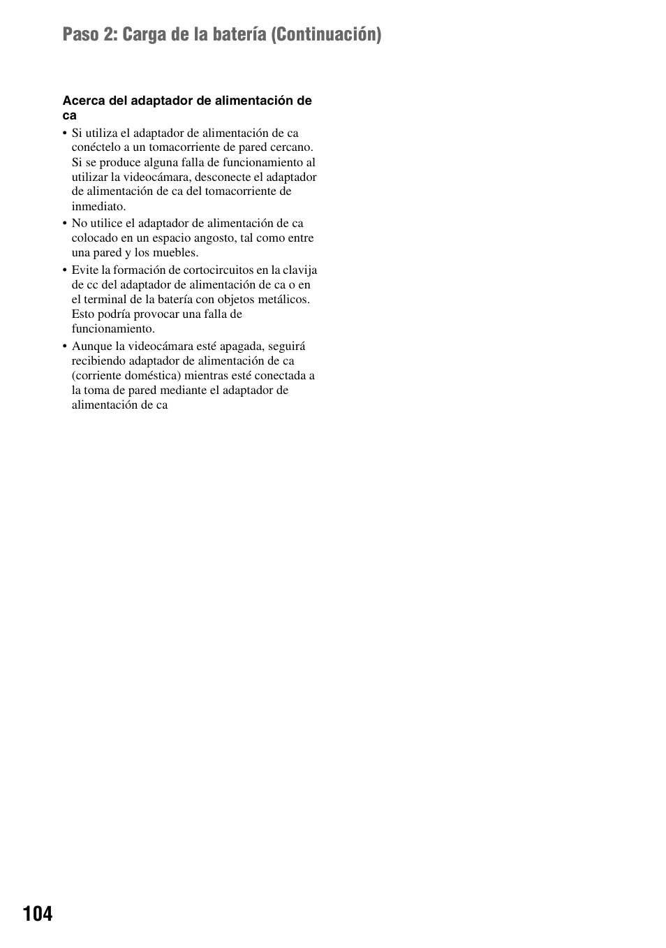 Paso 2: carga de la batería (continuación) | Sony DCR-HC62 User Manual | Page 104 / 116