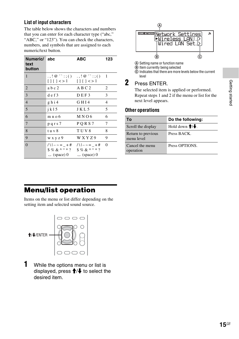 Menu/list operation, Es 15 | Sony CMT-MX700Ni User Manual | Page 15 / 80