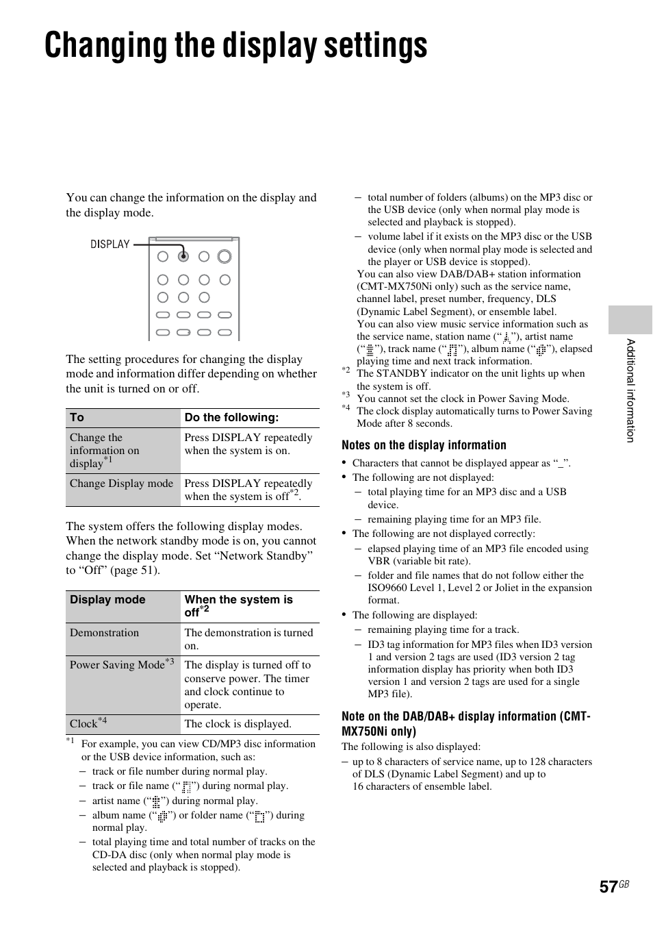 Changing the display settings | Sony CMT-MX700Ni User Manual | Page 57 / 80