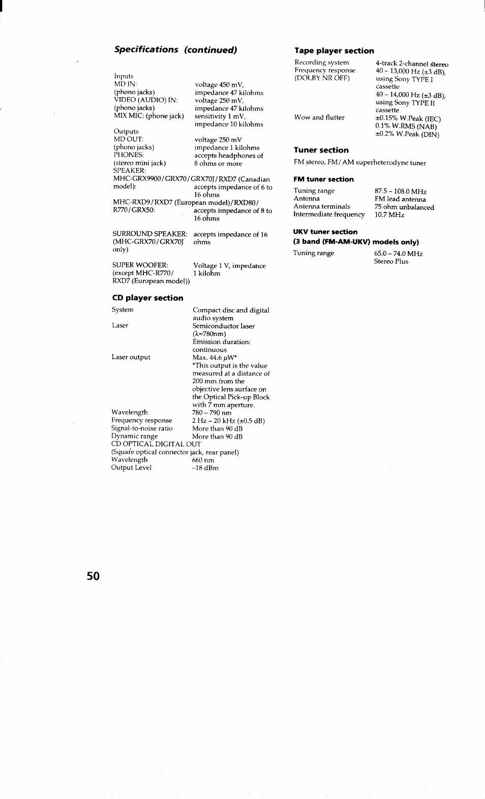 Sony MHC-RXD9 User Manual | Page 50 / 56
