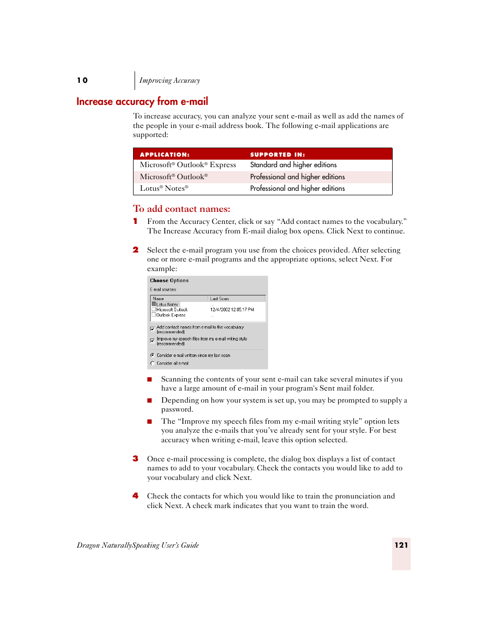 Increase accuracy from e-mail, Increase accuracy from e- mail, Ge 121 | Sony ICD-MS515VTP User Manual | Page 127 / 222