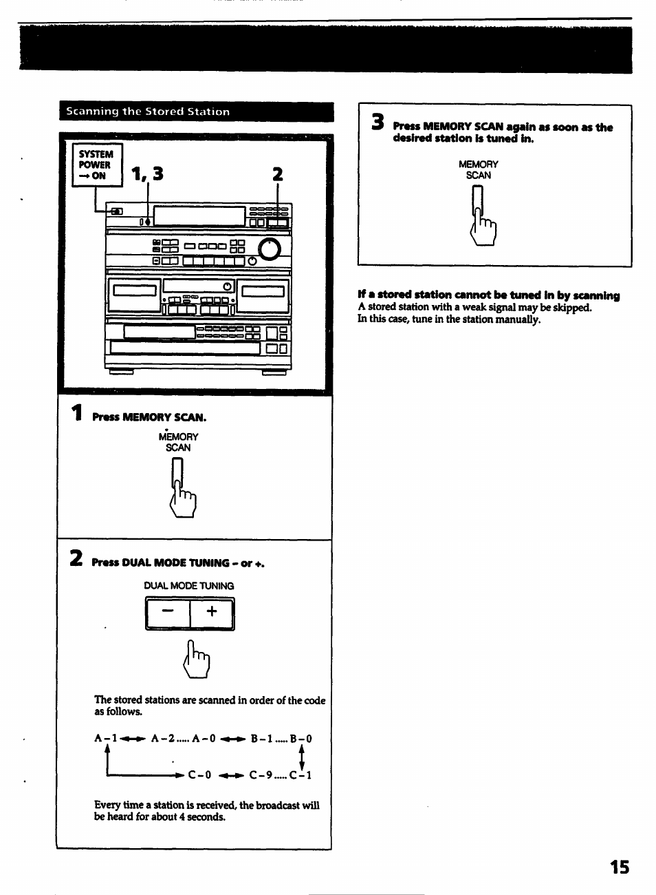 If a storad station cannot ba tunad in by scanning | Sony HCD-541 User Manual | Page 15 / 32