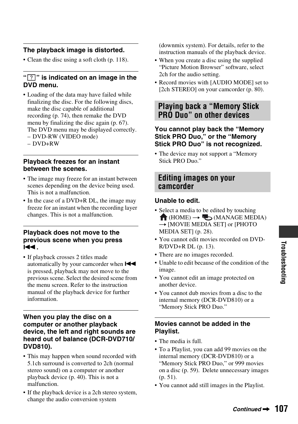 Playing back a “memory stick pro duo” on, Other devices, Editing images on your camcorder | Sony DCR-DVD710 User Manual | Page 107 / 159