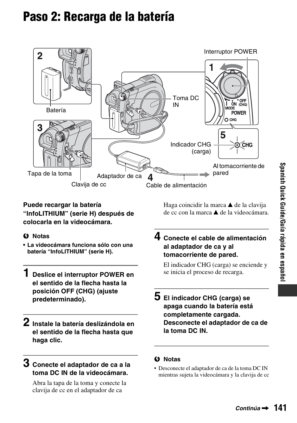 Paso 2: recarga de la batería | Sony DCR-DVD710 User Manual | Page 141 / 159