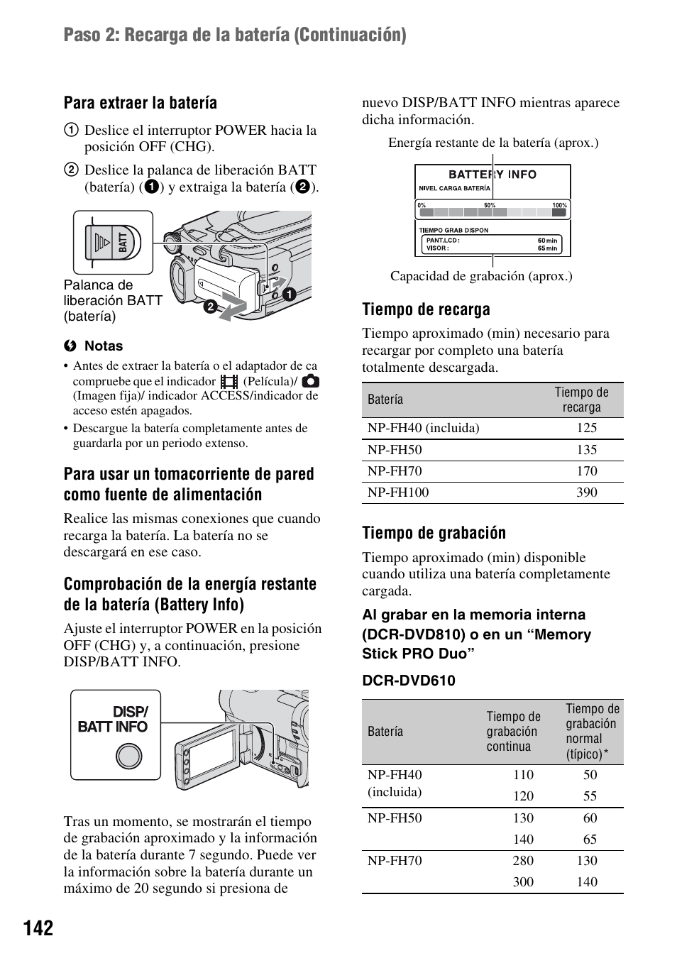 Paso 2: recarga de la batería (continuación) | Sony DCR-DVD710 User Manual | Page 142 / 159