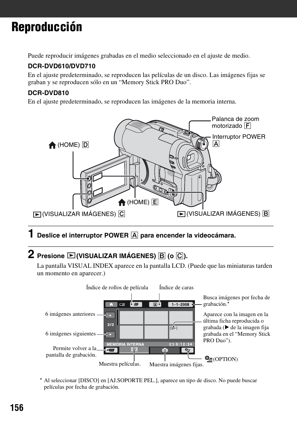 Reproducción | Sony DCR-DVD710 User Manual | Page 156 / 159