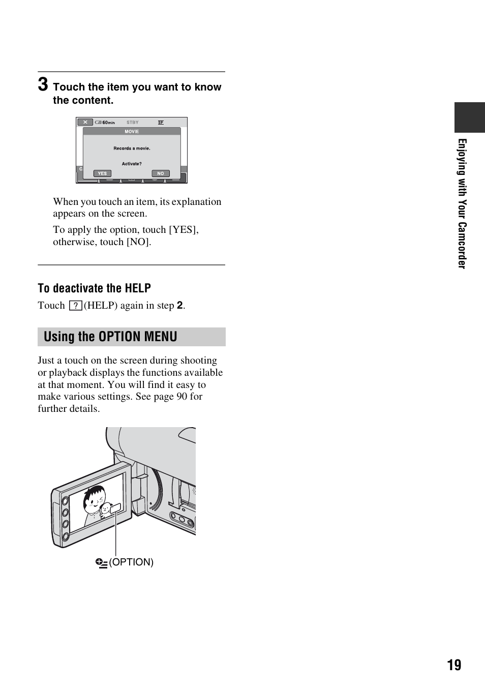 Using the option menu | Sony DCR-DVD710 User Manual | Page 19 / 159