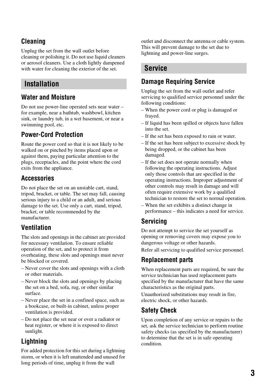 Installation service | Sony DCR-DVD710 User Manual | Page 3 / 159