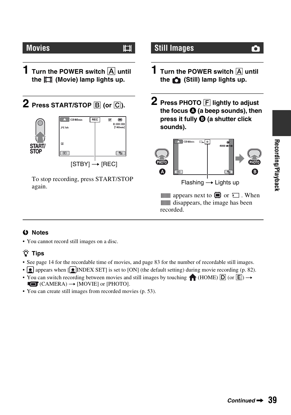 Movies, Still images | Sony DCR-DVD710 User Manual | Page 39 / 159