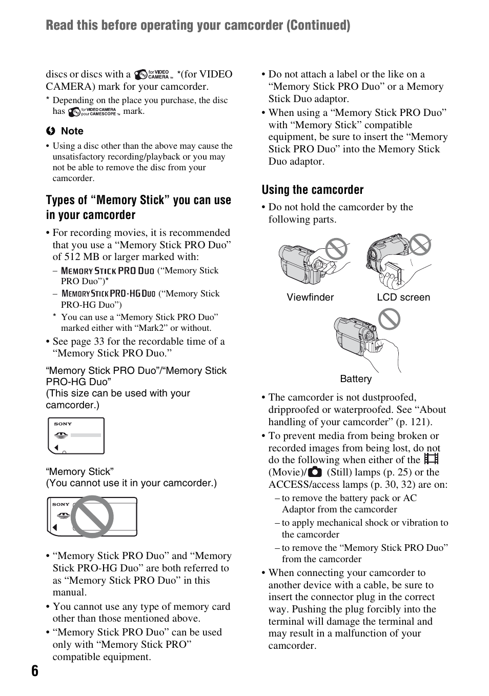 Sony DCR-DVD710 User Manual | Page 6 / 159