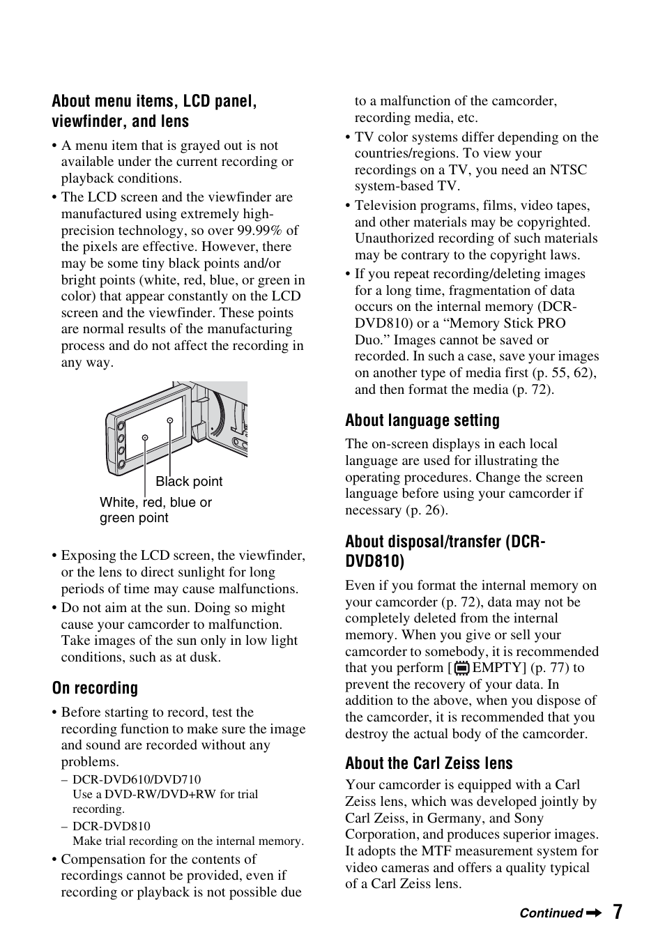Sony DCR-DVD710 User Manual | Page 7 / 159