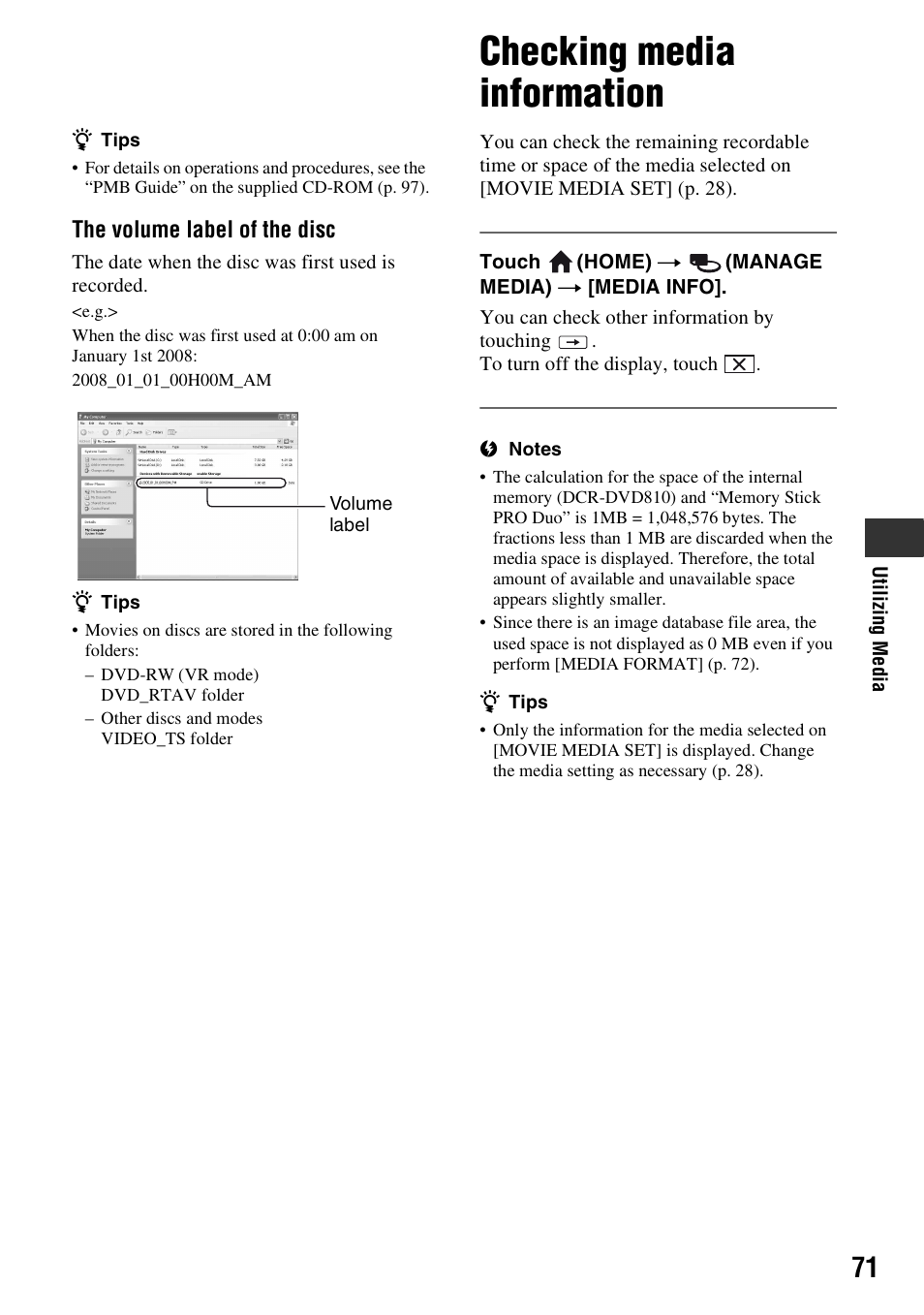 Checking media information, P. 71) | Sony DCR-DVD710 User Manual | Page 71 / 159