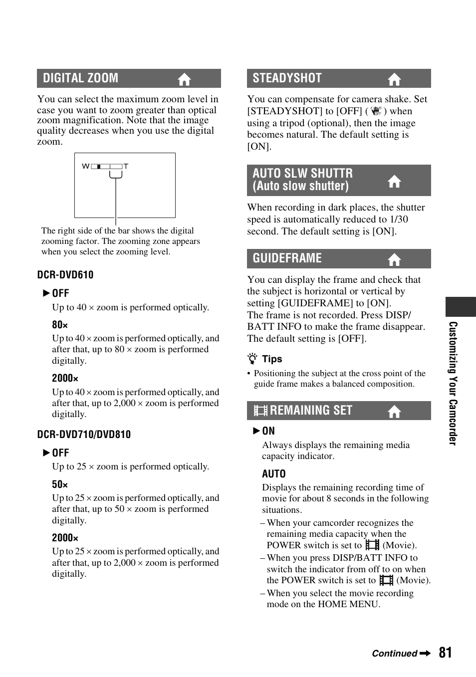 Digital zoom | Sony DCR-DVD710 User Manual | Page 81 / 159