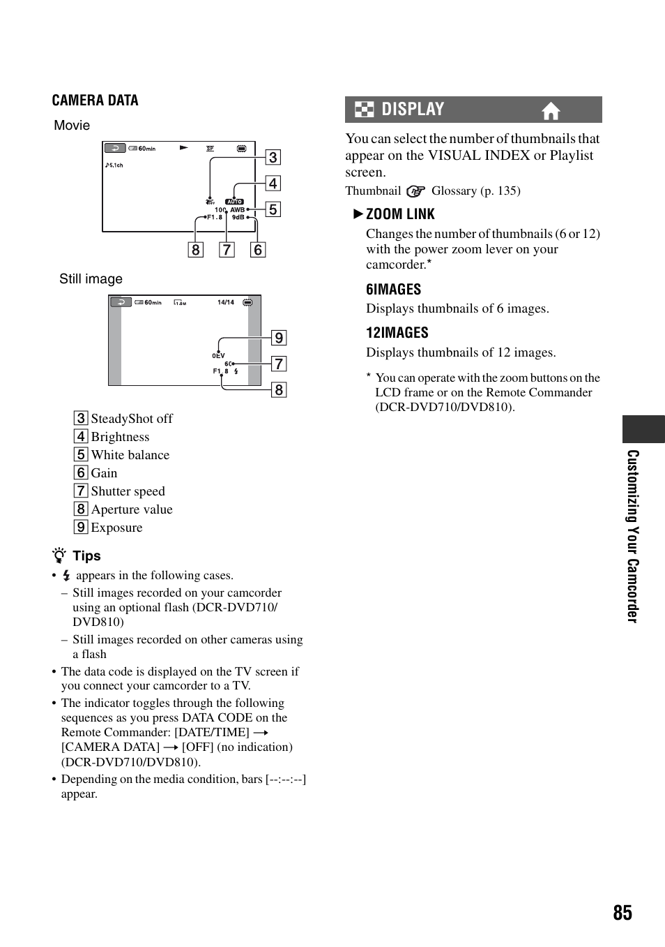 Display | Sony DCR-DVD710 User Manual | Page 85 / 159
