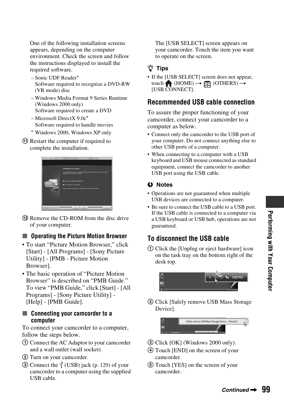 Recommended usb cable connection | Sony DCR-DVD710 User Manual | Page 99 / 159